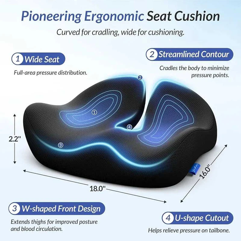 Ergonomic Seat Cushion – Memory Foam Support for Office, Car & Home